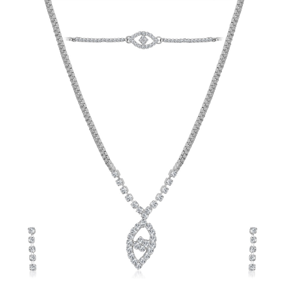 The99Jewel White Austrian Stone Necklace Set With Maang Tikka