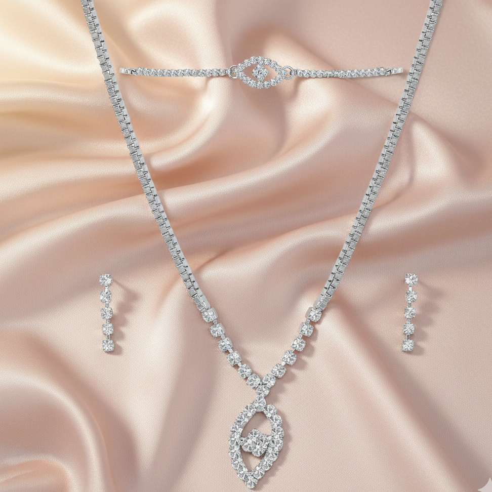 The99Jewel White Austrian Stone Necklace Set With Maang Tikka