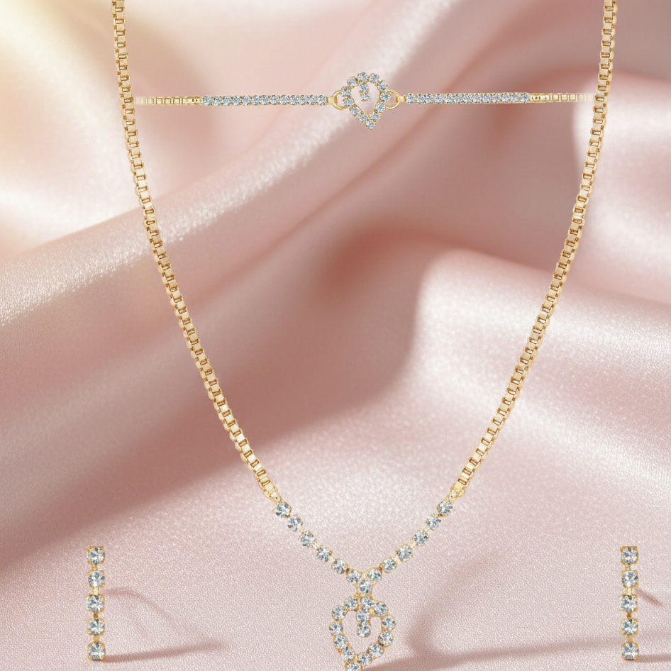 The99Jewel Austrian Stone Gold Plated Necklace Set With Bracelet