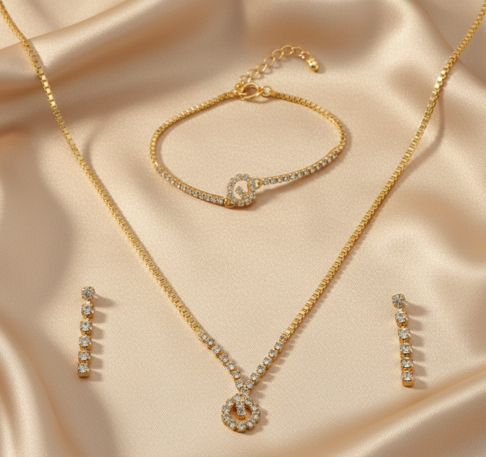 The99Jewel Gold Plated Necklace Set With Bracelet