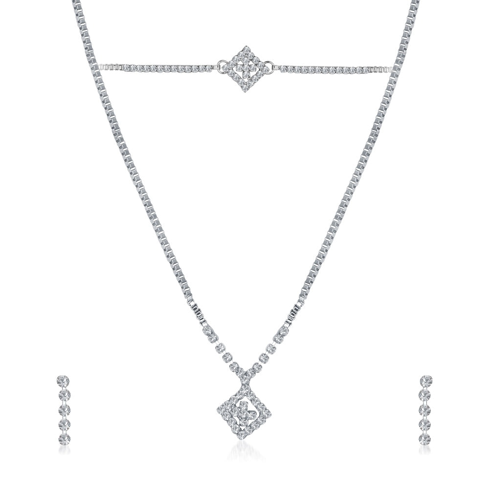 The99Jewel Silver Plated Necklace Set With Bracelet