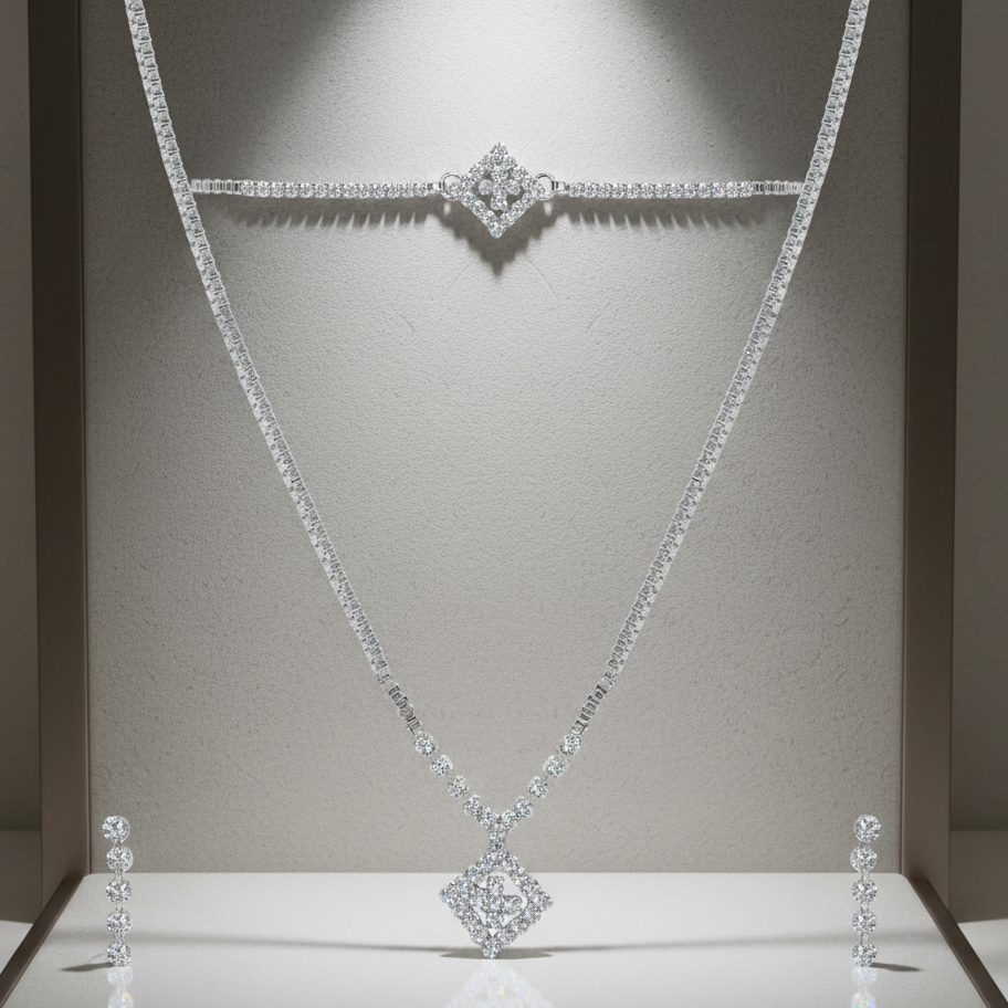 The99Jewel Silver Plated Necklace Set With Bracelet