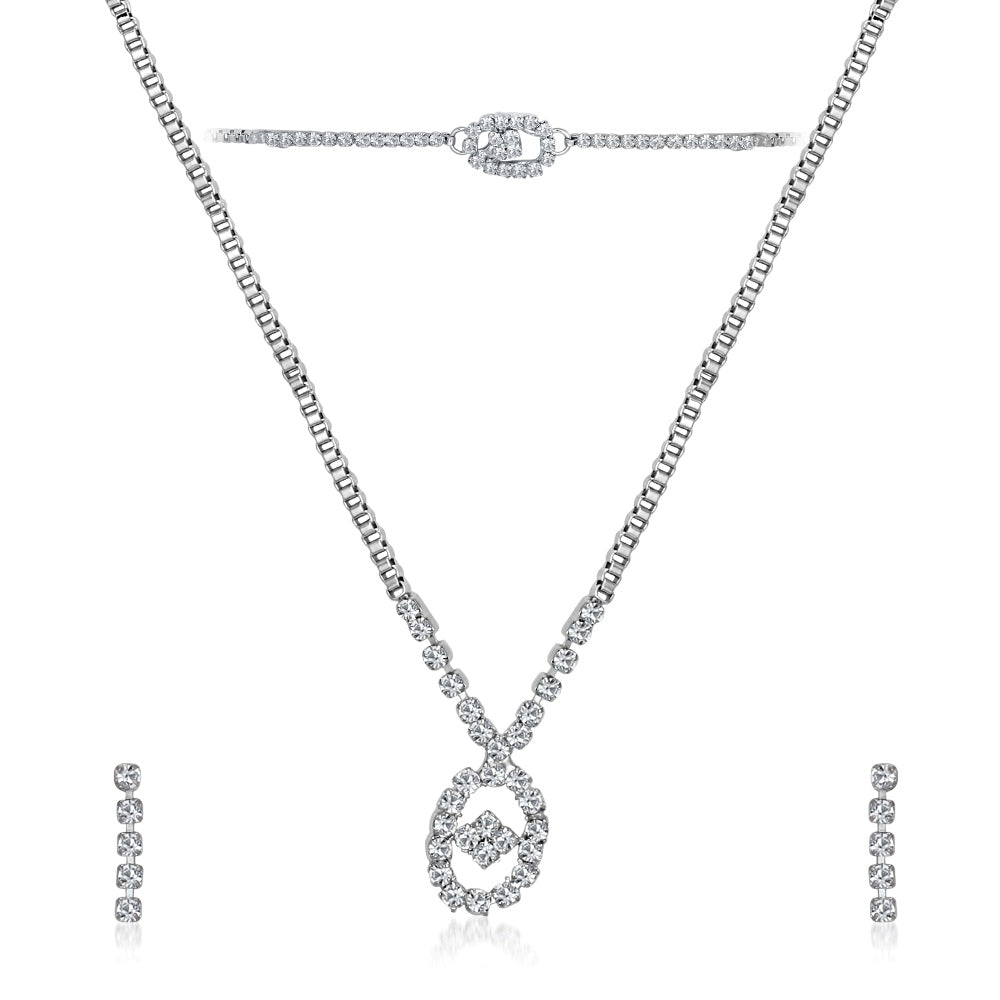 The99Jewel Silver Plated Necklace Set With Bracelet