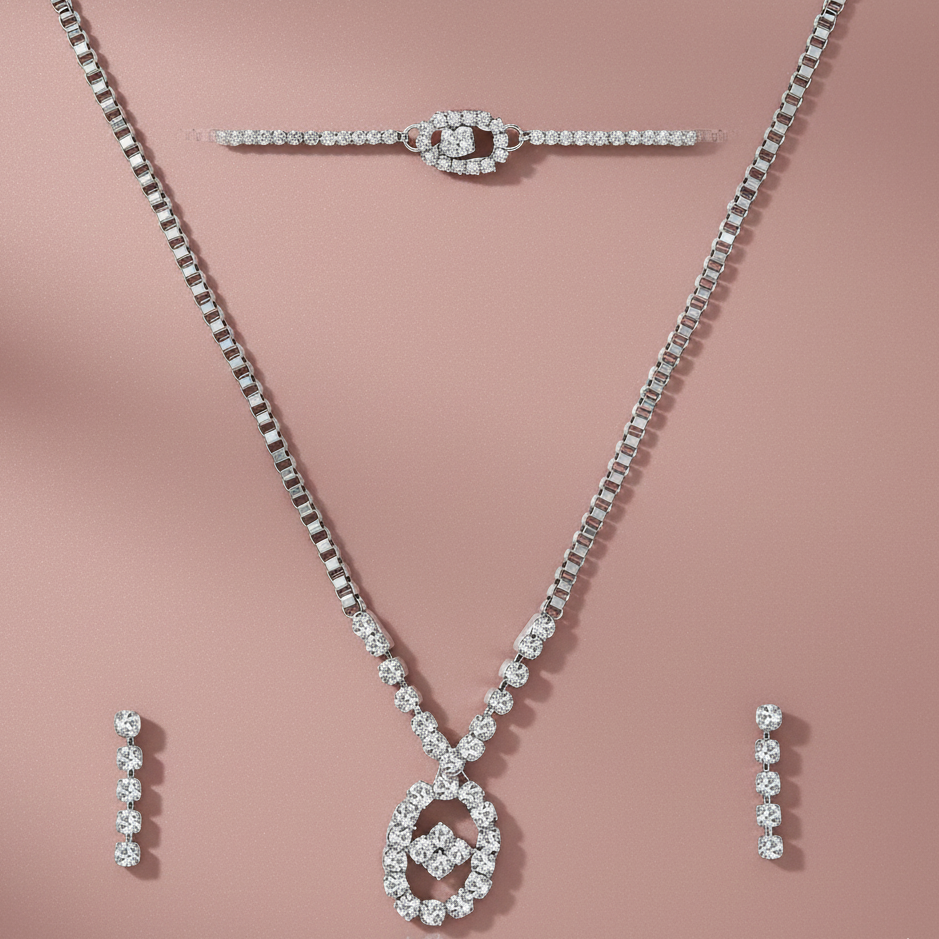 The99Jewel Silver Plated Necklace Set With Bracelet