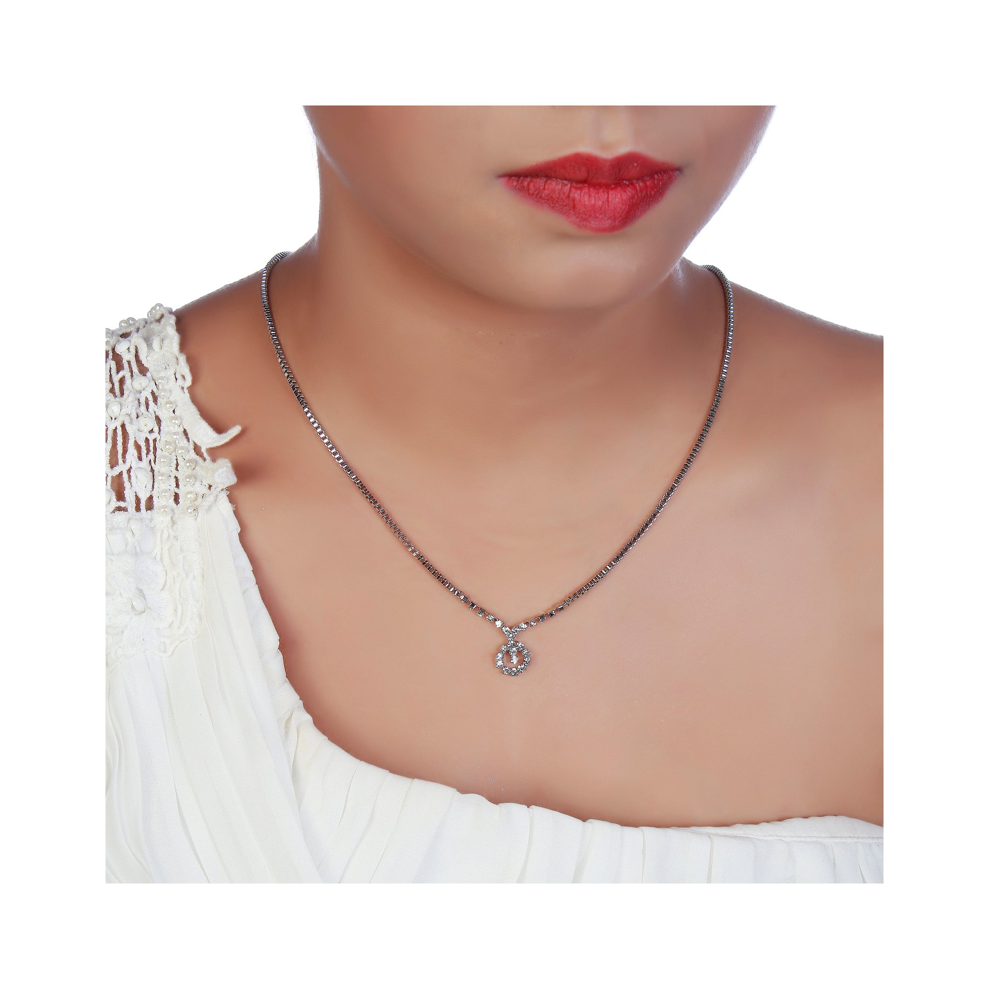 The99Jewel Austrian Stone Silver Plated Necklace Set With Bracelet