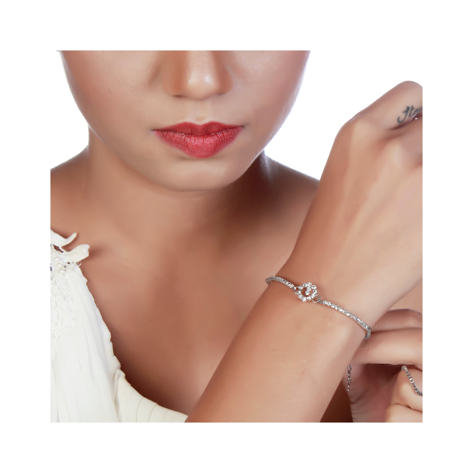 The99Jewel Austrian Stone Silver Plated Necklace Set With Bracelet