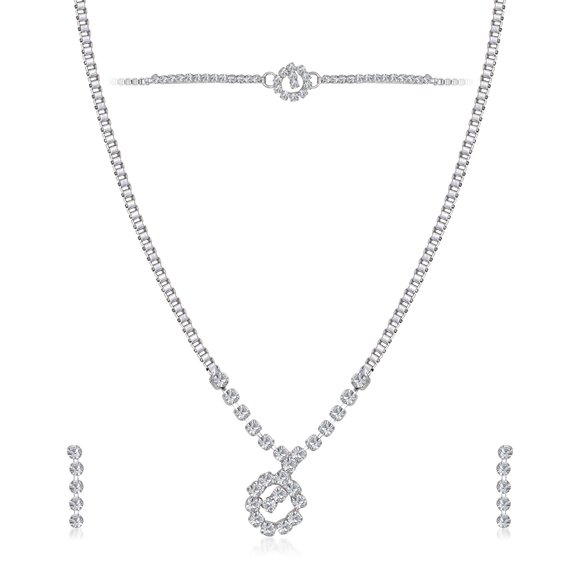 The99Jewel Austrian Stone Silver Plated Necklace Set With Bracelet