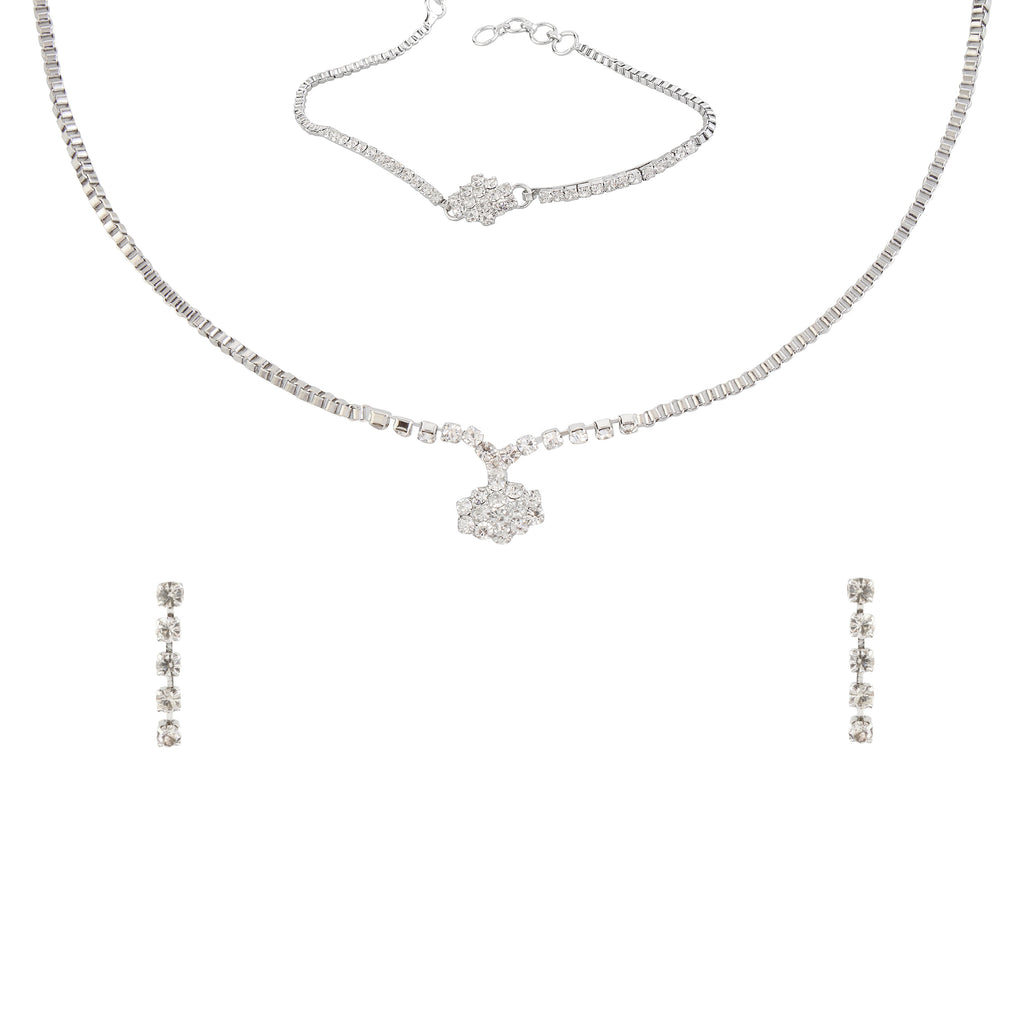 The99Jewel Austrian Stone Silver Plated Necklace Set With Bracelet