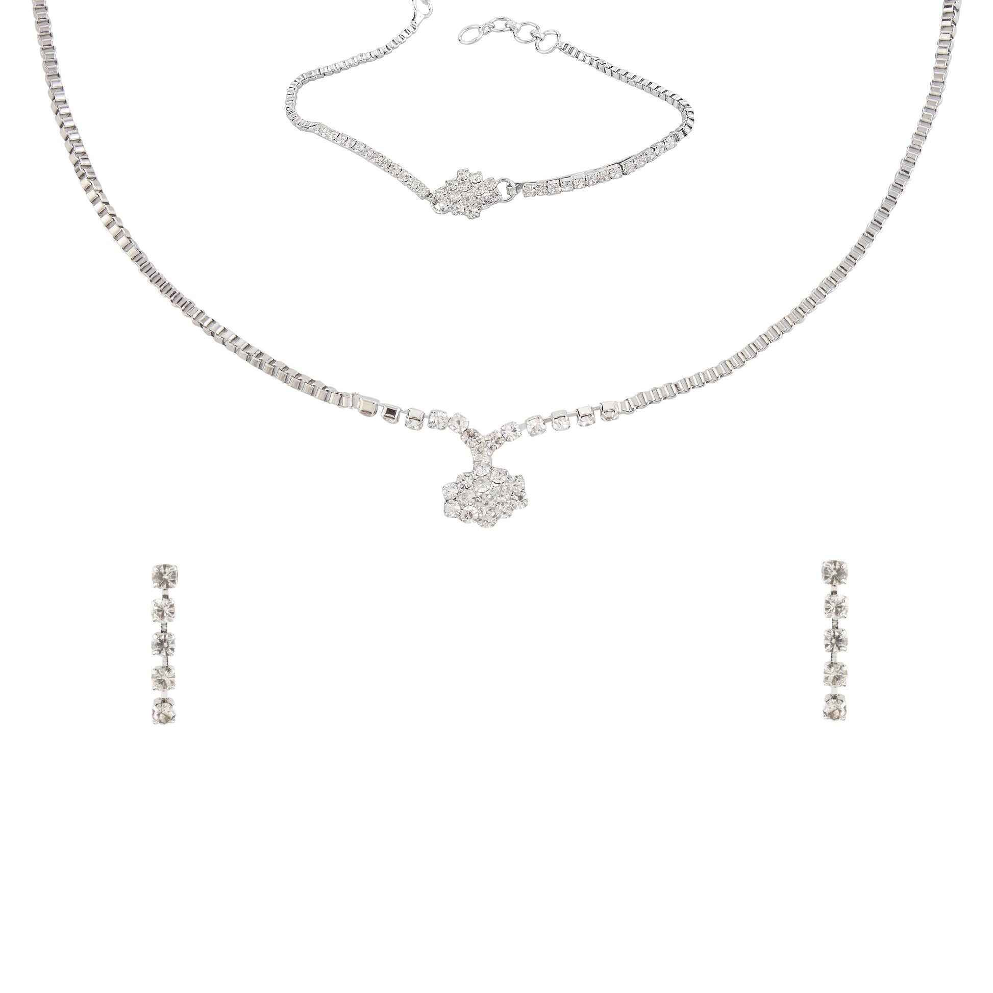 The99Jewel Austrian Stone Silver Plated Necklace Set With Bracelet