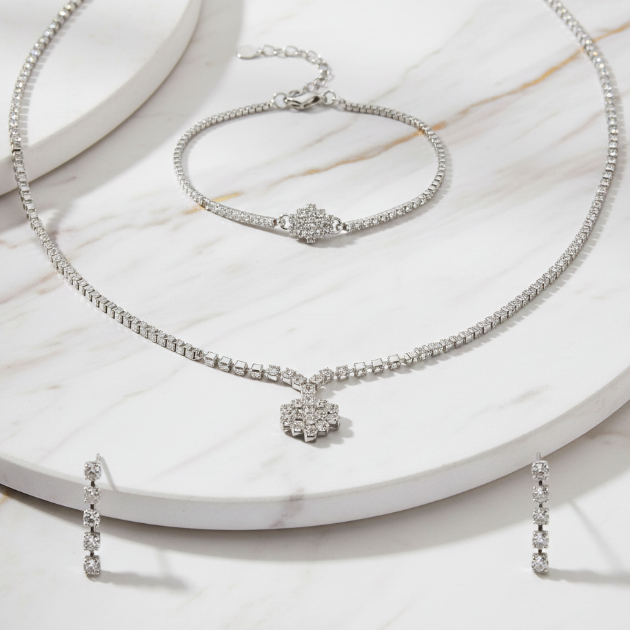 The99Jewel Austrian Stone Silver Plated Necklace Set With Bracelet