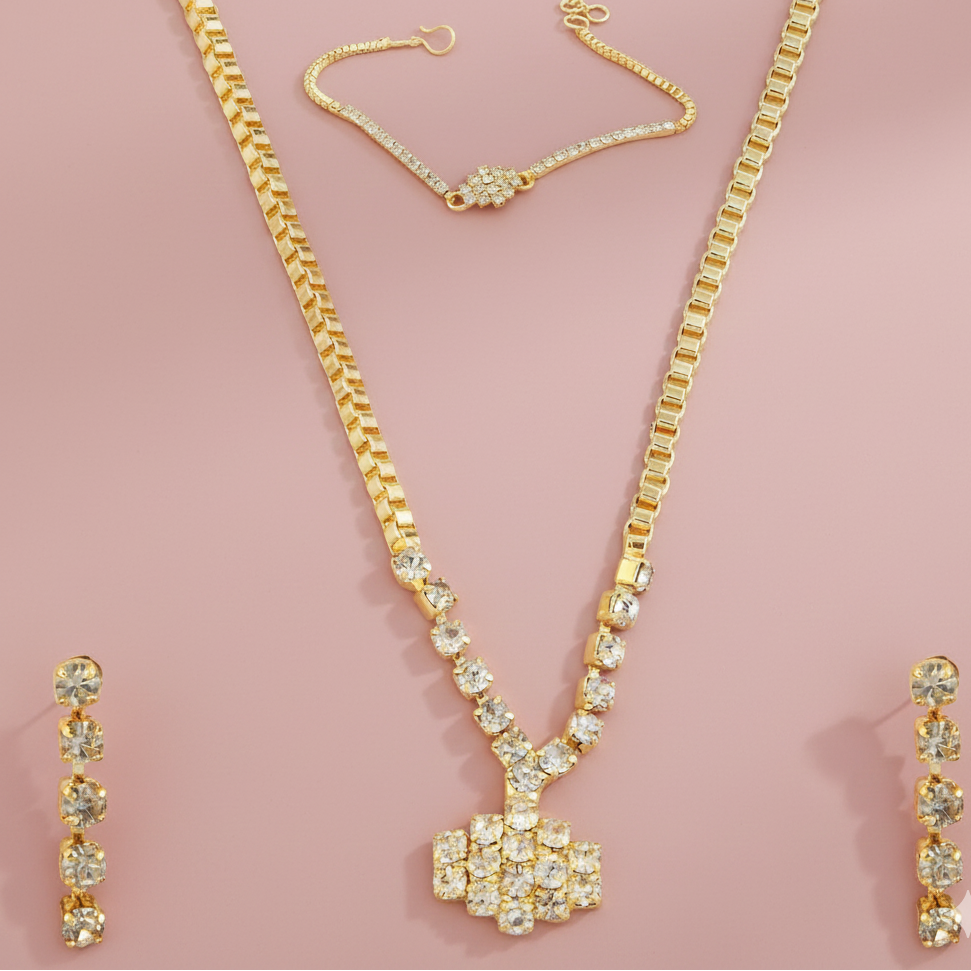The99Jewel Gold Plated Stone Necklaces Set with Bracelet