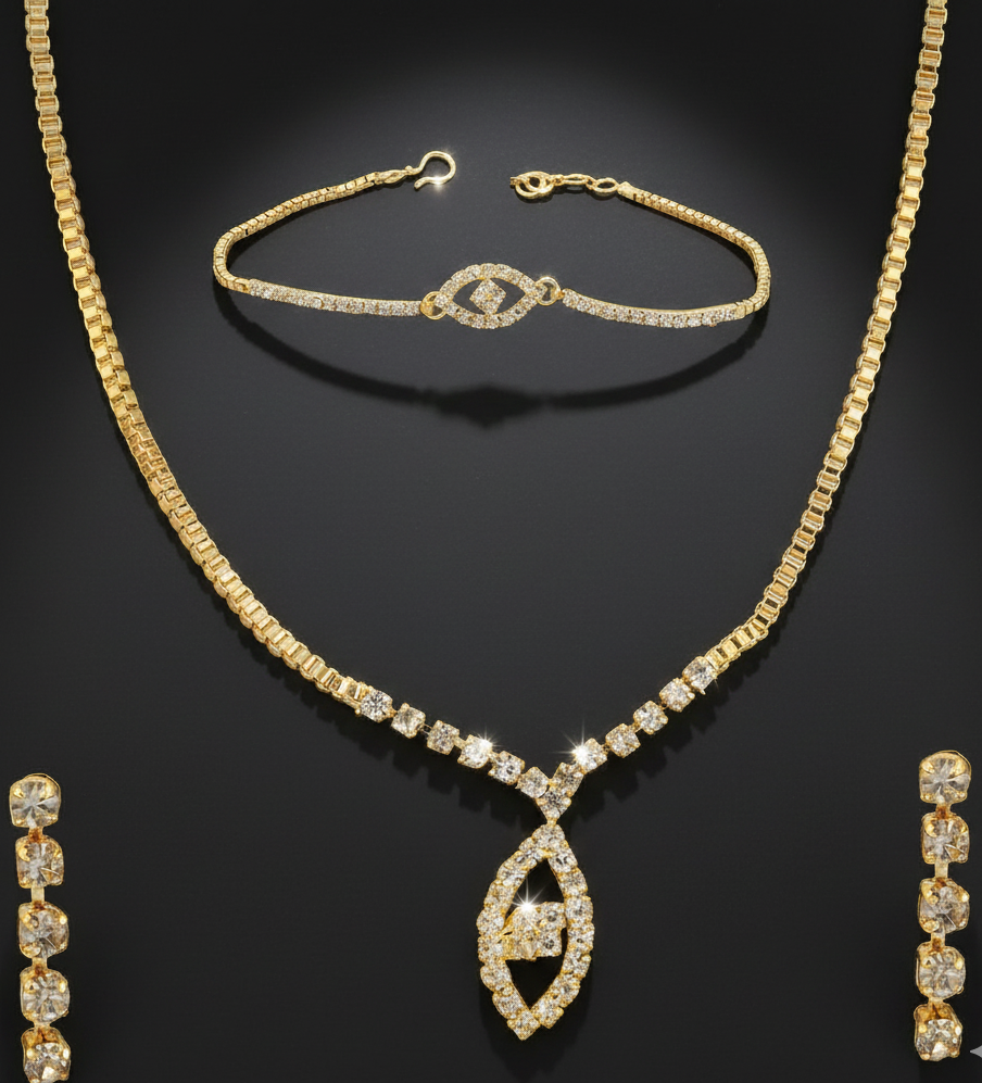 The99Jewel Gold Plated Necklace Set With Bracelet