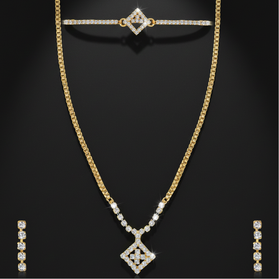 The99Jewel Stone Gold Plated Necklaces Set With Bracelet