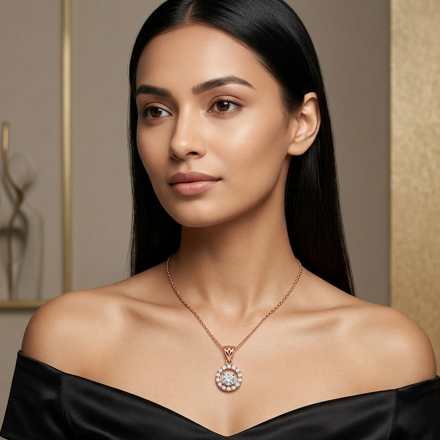 The99Jewel Circel Shape Austrian Stone Pendant with Chain
