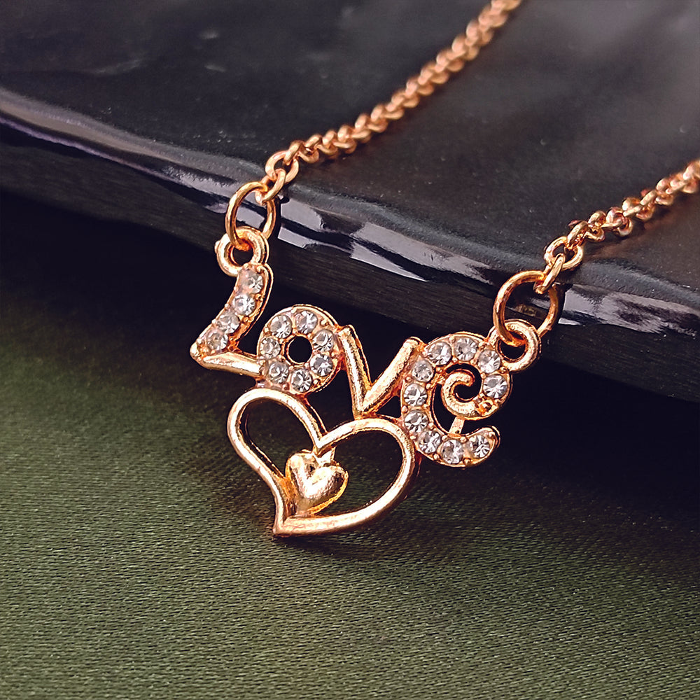 The99Jewel Rose Gold Plated Heart Love  Chain Pendant