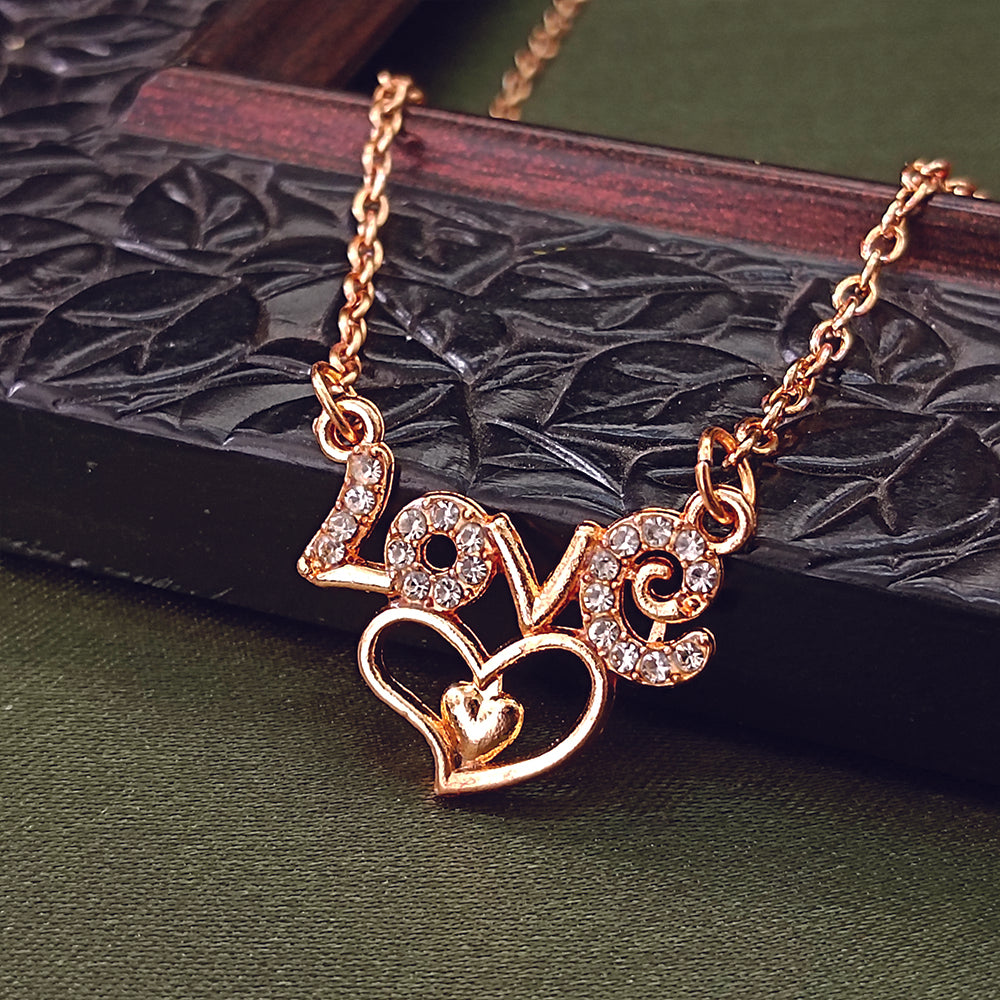 The99Jewel Rose Gold Plated Heart Love  Chain Pendant