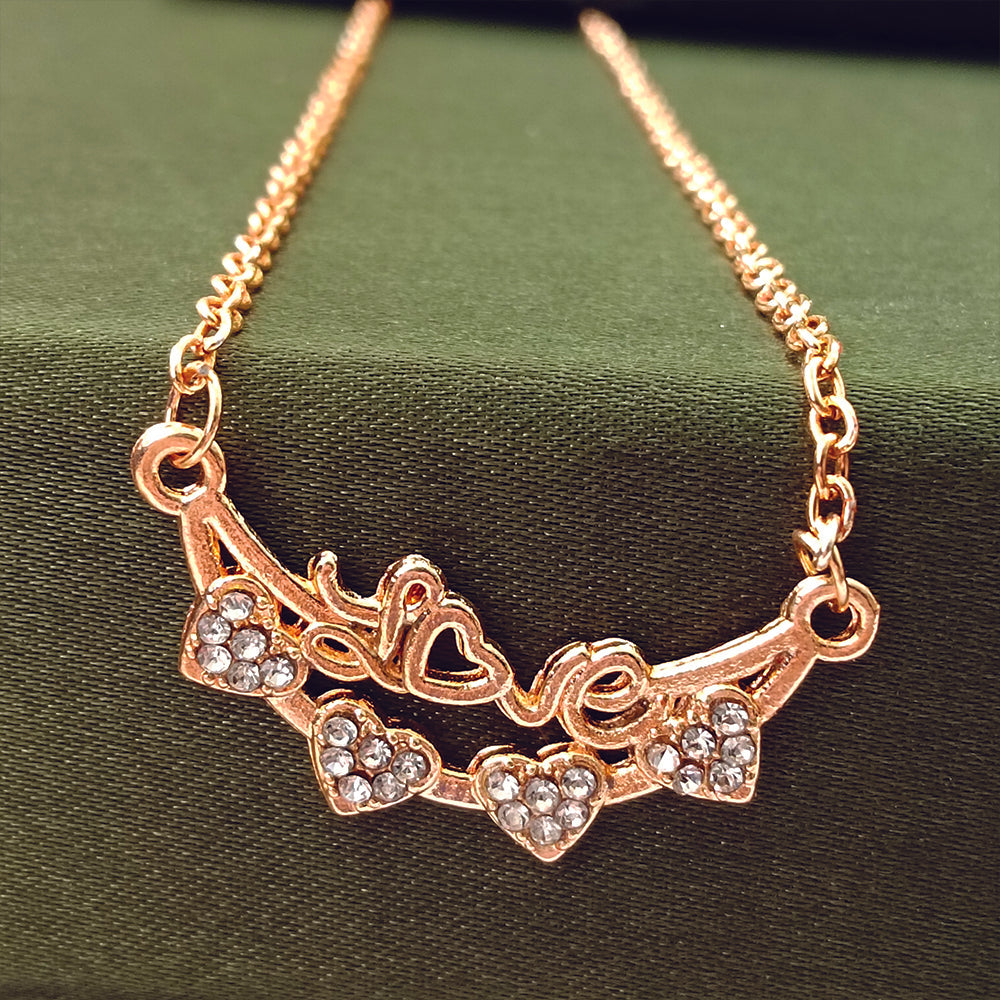 The99Jewel Rose Gold Plated Heart Shape  Auatrian Stone Chain Pendant -1204510