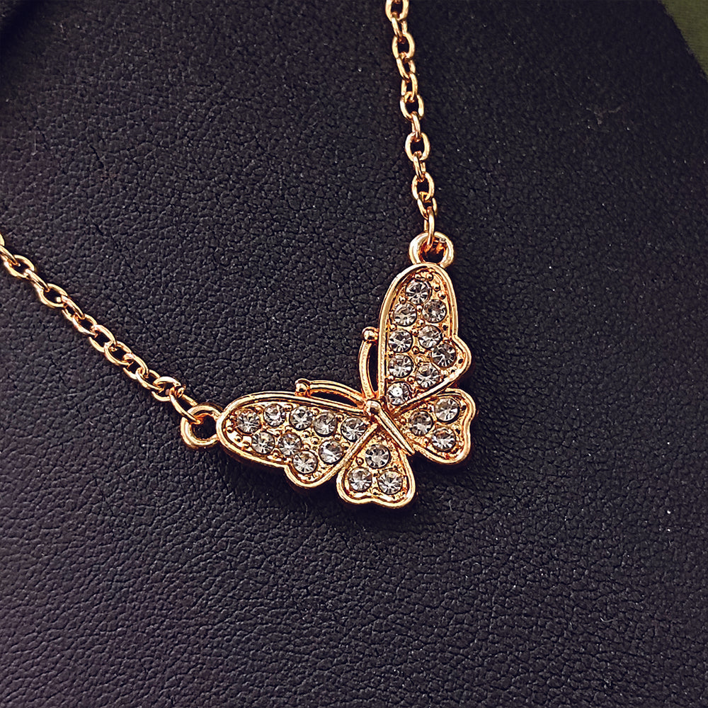 The99Jewel Rose Gold Plated Butterfly Auatrian Stone Chain Pendant -1204511