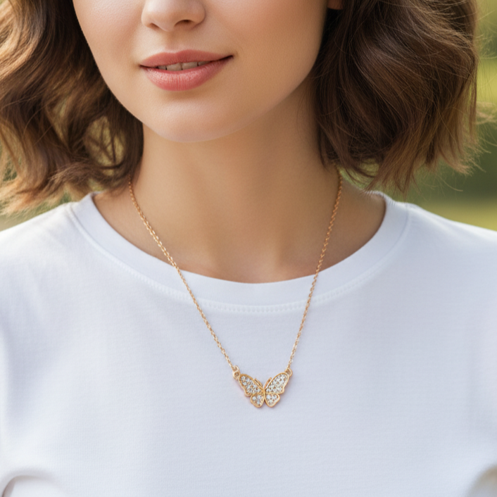 The99Jewel Rose Gold Plated Butterfly Auatrian Stone Chain Pendant -1204511