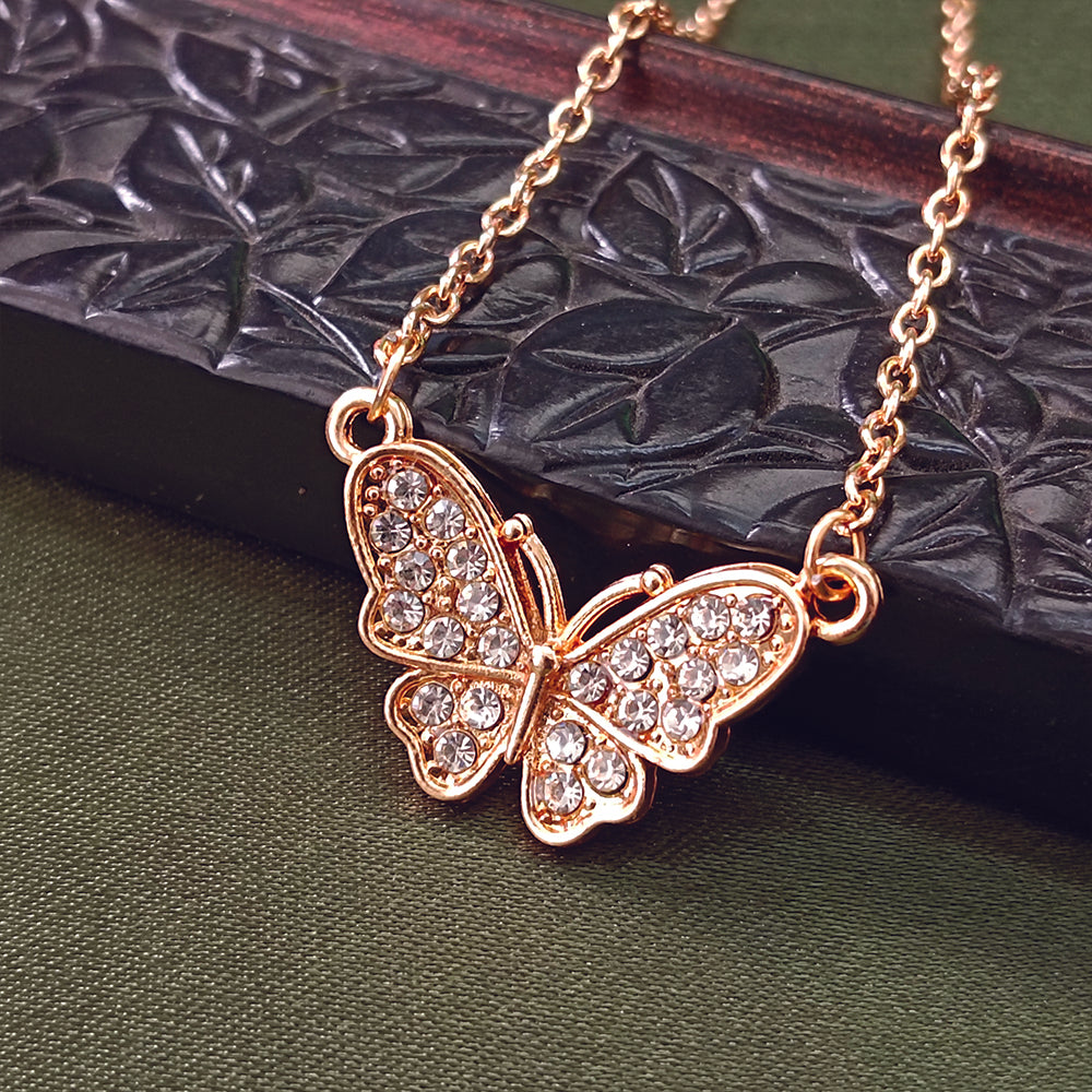 The99Jewel Rose Gold Plated Butterfly Auatrian Stone Chain Pendant -1204511