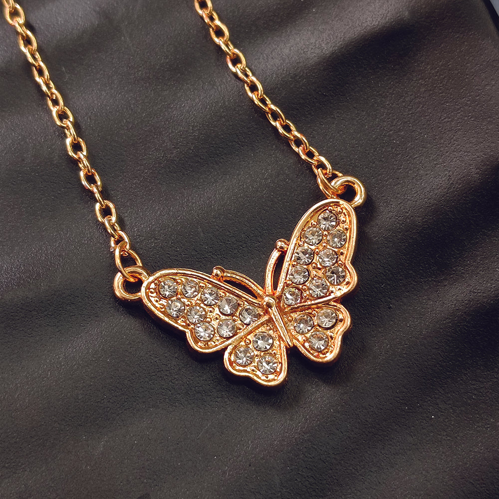 The99Jewel Rose Gold Plated Butterfly Auatrian Stone Chain Pendant -1204511