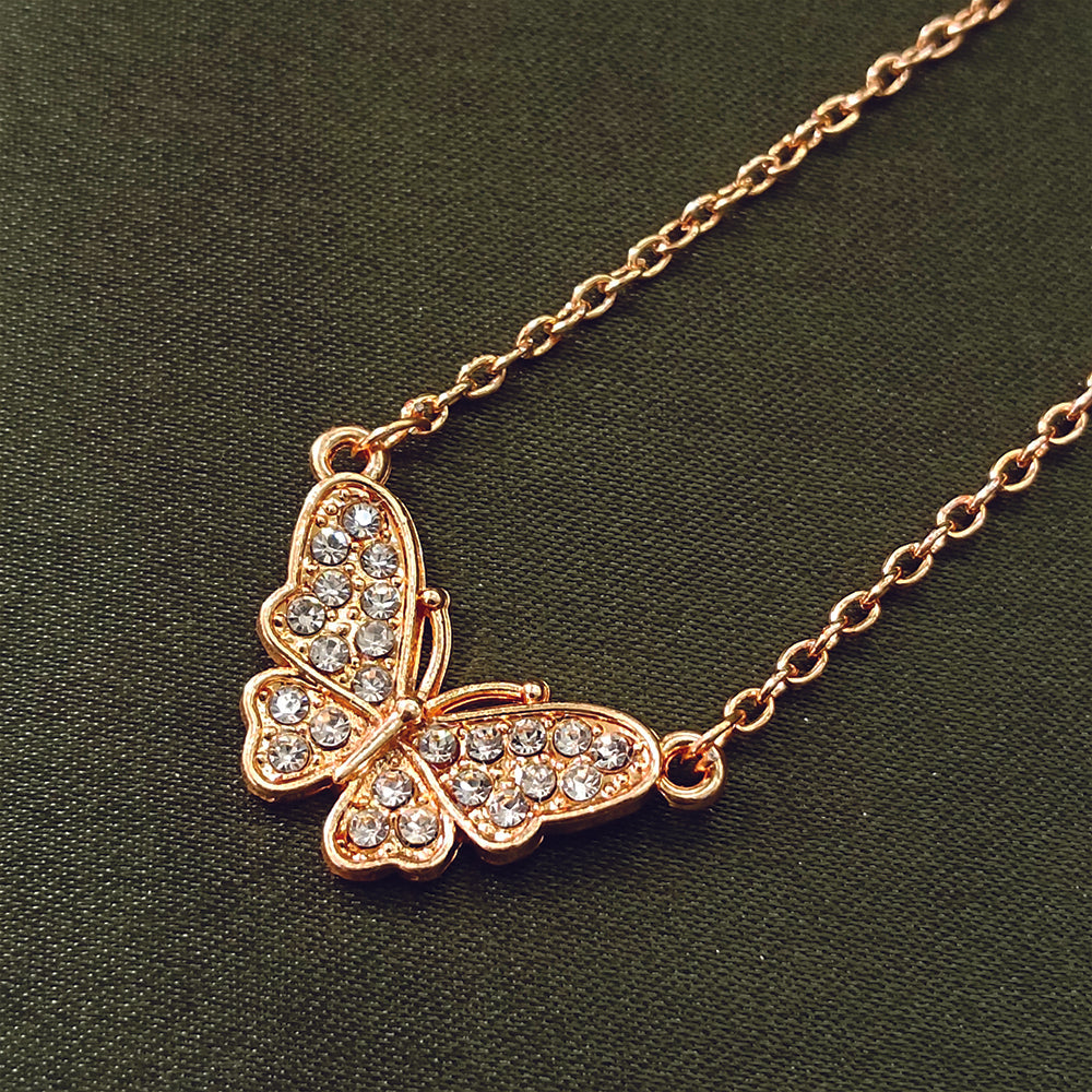 The99Jewel Rose Gold Plated Butterfly Auatrian Stone Chain Pendant -1204511