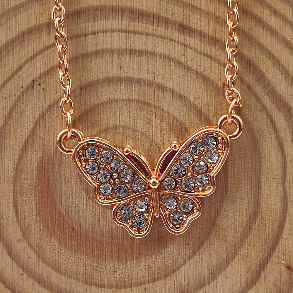 The99Jewel Rose Gold Plated Butterfly Auatrian Stone Chain Pendant -1204511