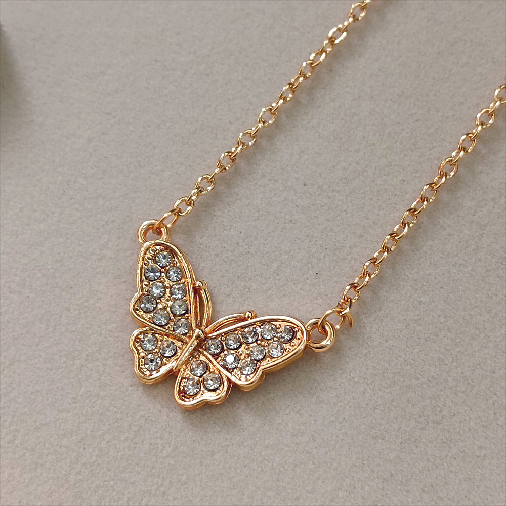 The99Jewel Rose Gold Plated Butterfly Auatrian Stone Chain Pendant -1204511