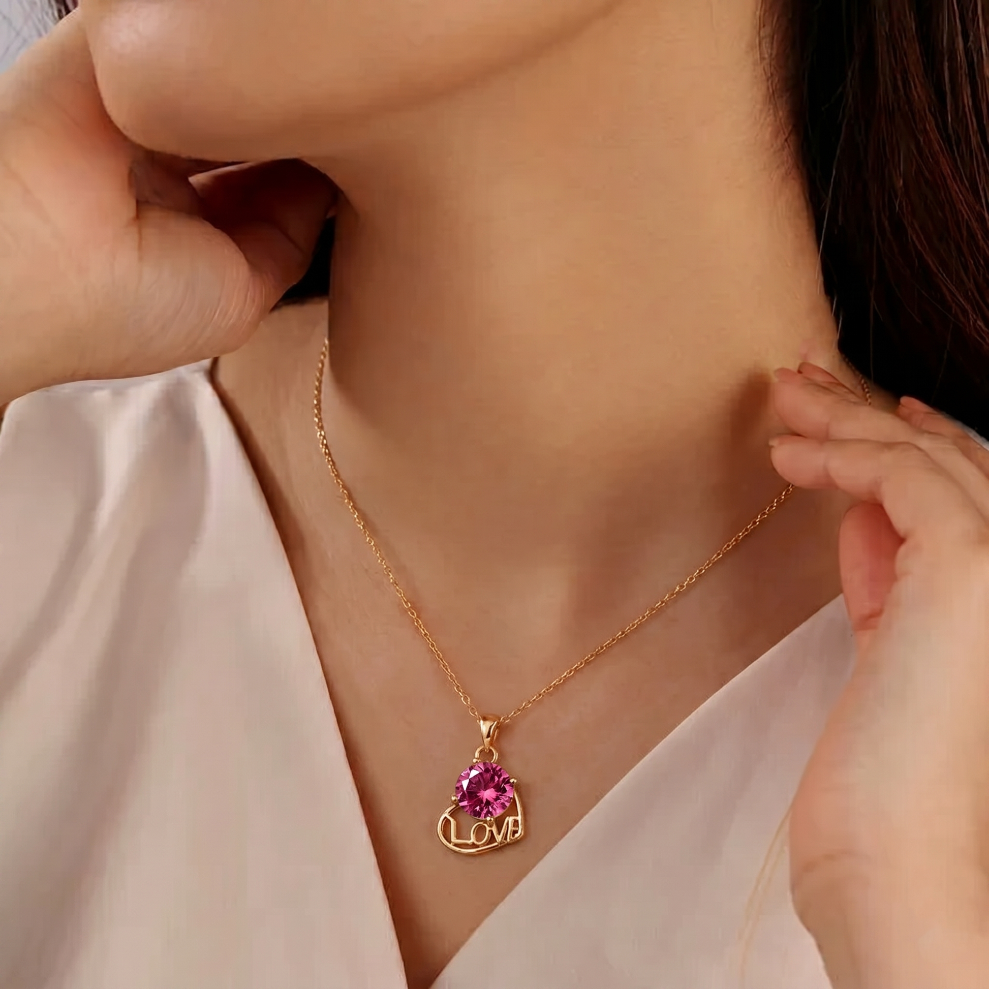 The99Jewel Rose Gold Plated Heart "LOVE" Stylish Chain Pendant For Women & Girls