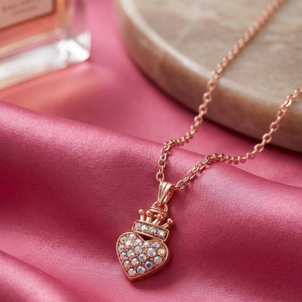 The99Jewel Rose Gold Plated Heart Shape Chain Pendant For Women/ Girls