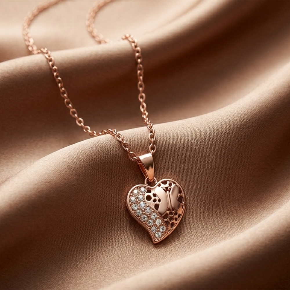 The99Jewel Rose Gold Plated Heart Shape Chain Pendant For Women/ Girls