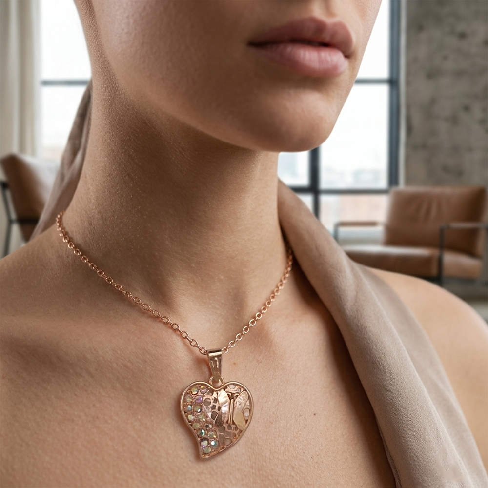 The99Jewel Rose Gold Plated Heart Shape Chain Pendant For Women/ Girls