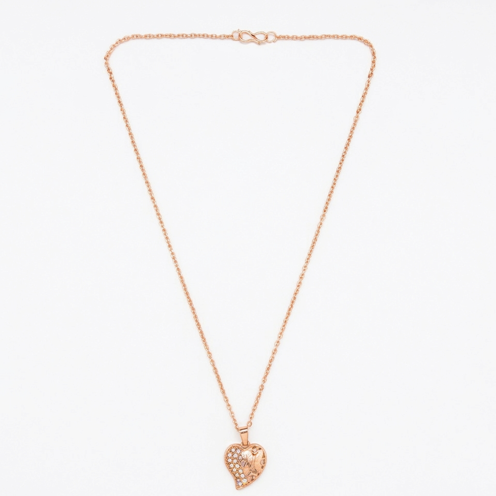 The99Jewel Rose Gold Plated Heart Shape Chain Pendant For Women/ Girls