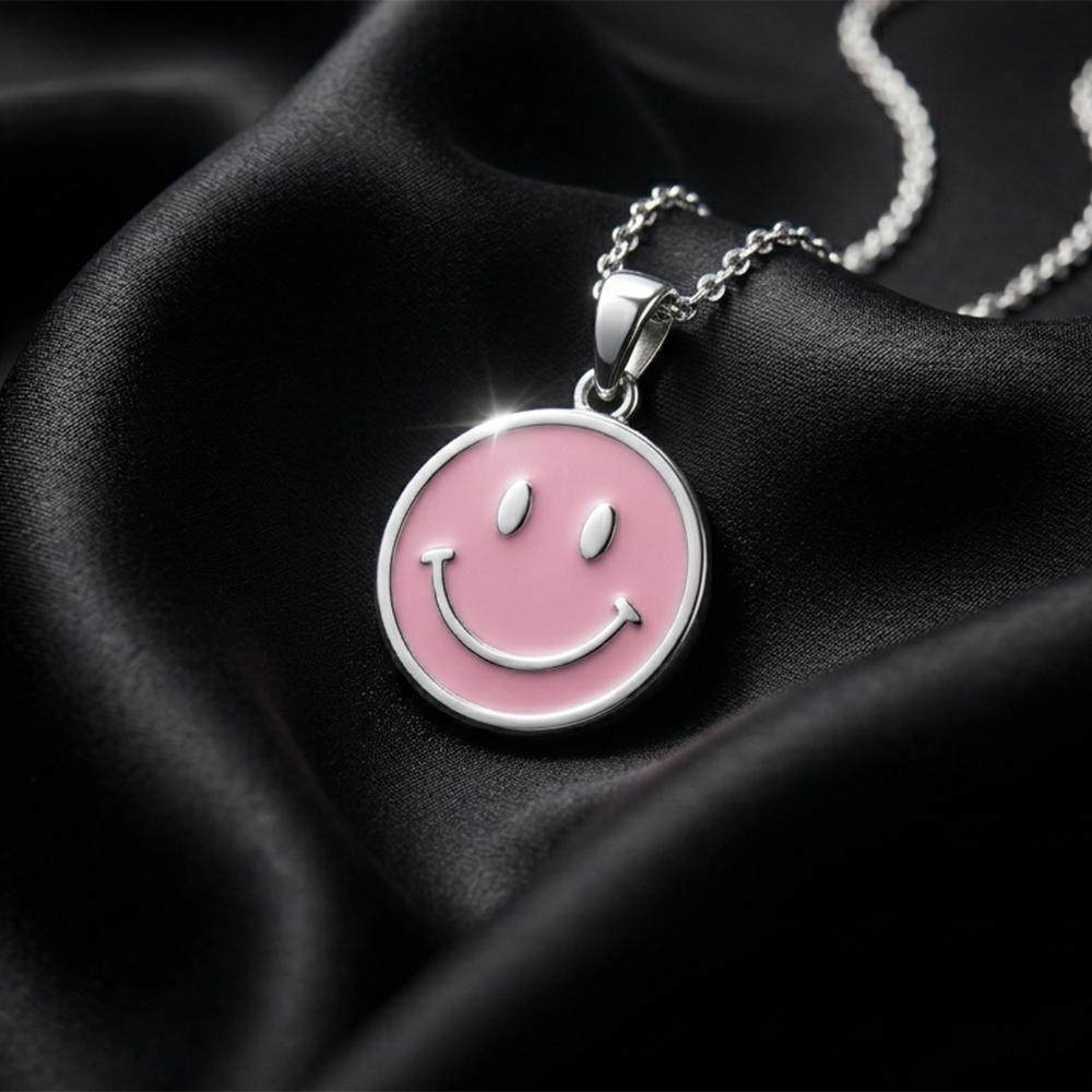 The99Jewel Silver Plated Smiley Emoji Chain Pendant For Women/ Girls