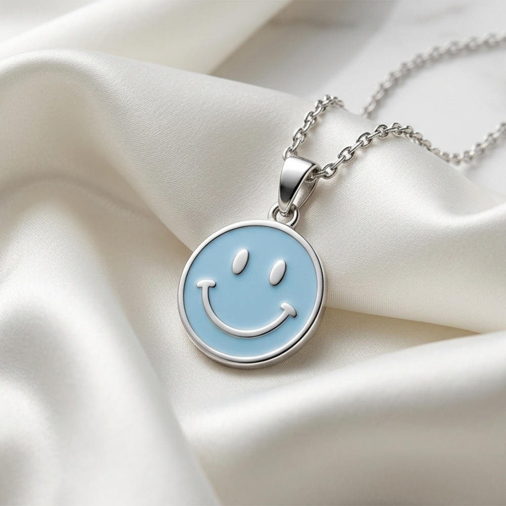 The99Jewel Silver Plated Smiley Emoji Chain Pendant For Women/ Girls