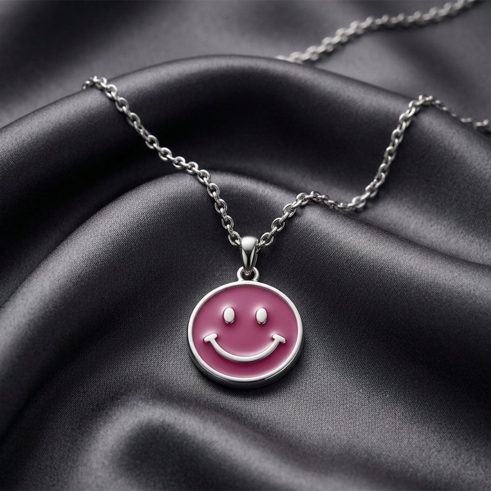 The99Jewel Silver Plated Smiley Emoji Chain Pendant For Women/ Girls