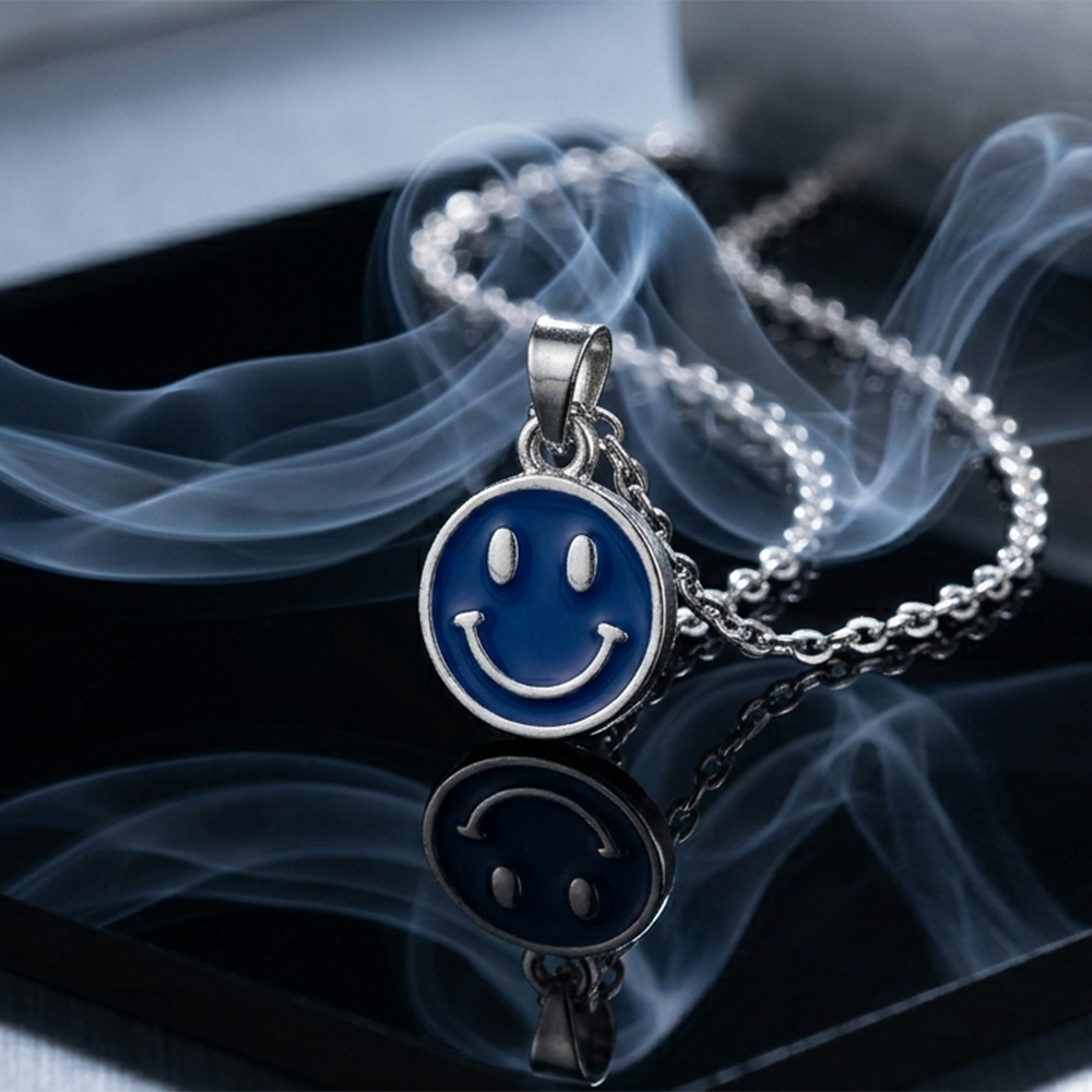 The99Jewel Silver Plated Smiley Emoji Chain Pendant For Women/ Girls
