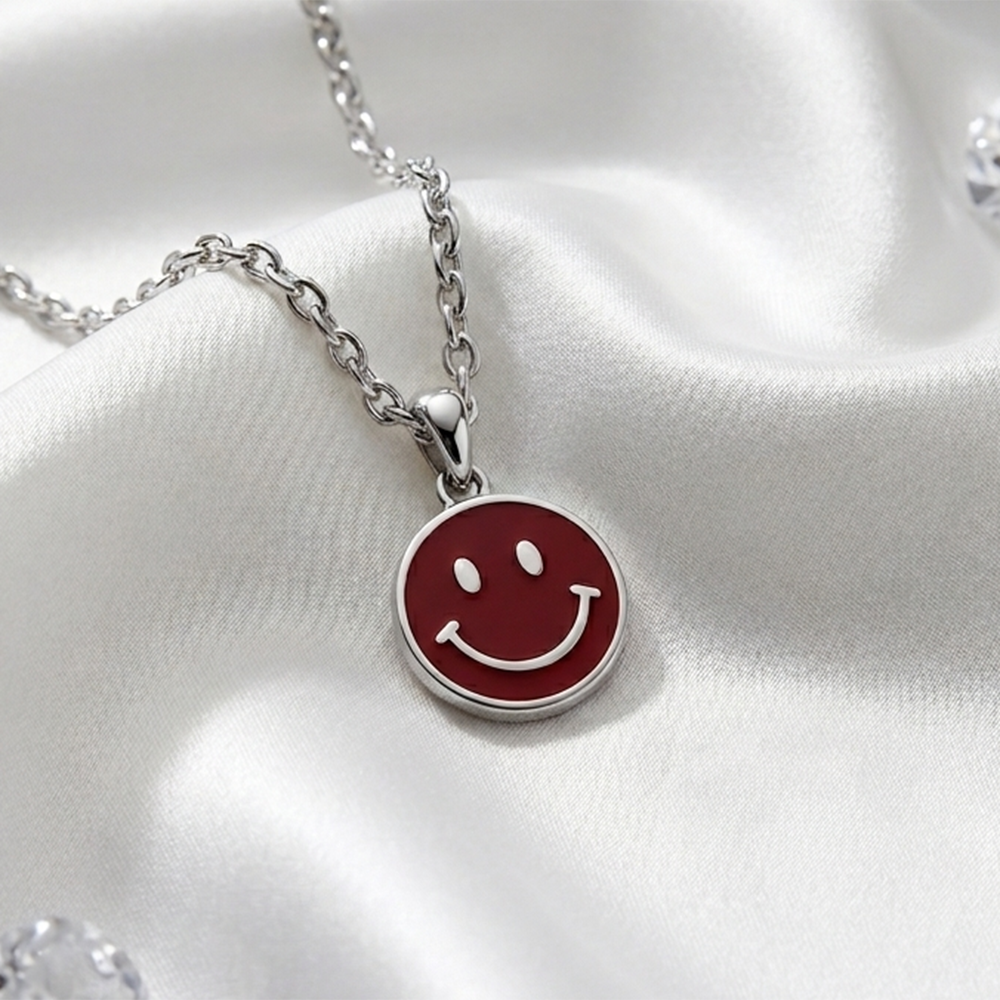The99Jewel Silver Plated Smiley Emoji Chain Pendant For Women/ Girls
