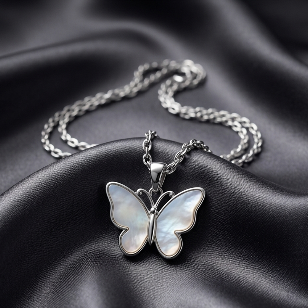 The99Jewel Silver Plated Butterfly Shape Chain Pendant For Women/ Girls