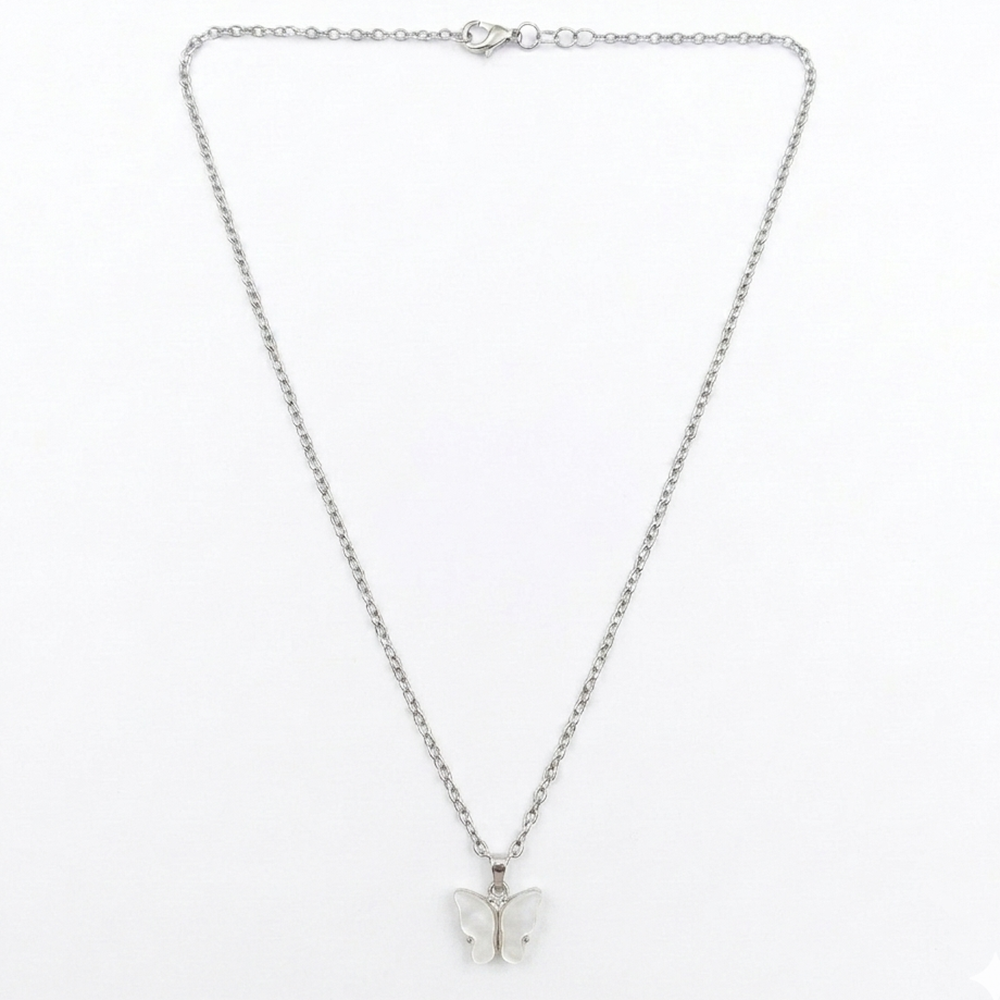 The99Jewel Silver Plated Butterfly Shape Chain Pendant For Women/ Girls
