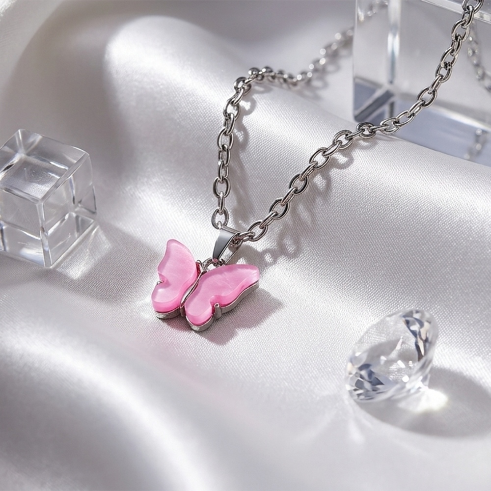 The99Jewel Silver Plated Butterfly Shape Chain Pendant For Women/ Girls