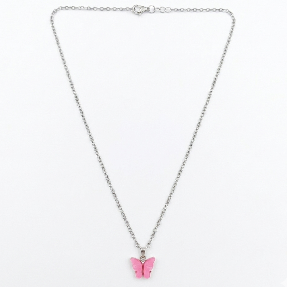 The99Jewel Silver Plated Butterfly Shape Chain Pendant For Women/ Girls