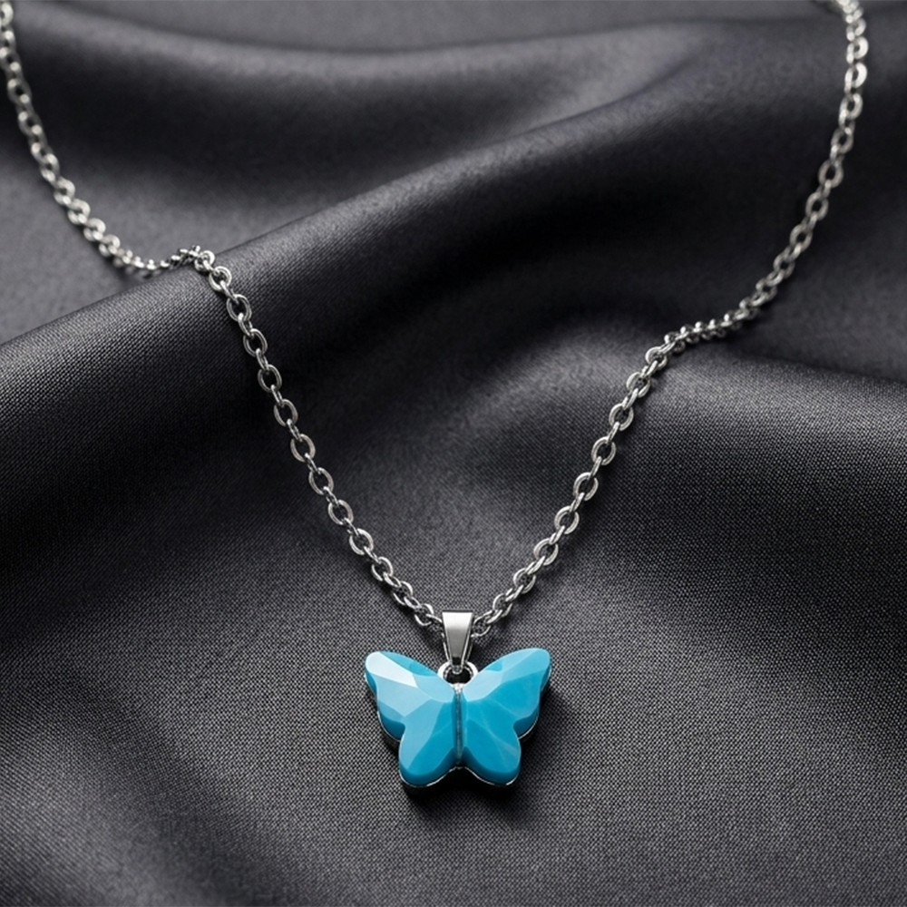 The99Jewel Silver Plated Butterfly Shape Chain Pendant For Women/ Girls