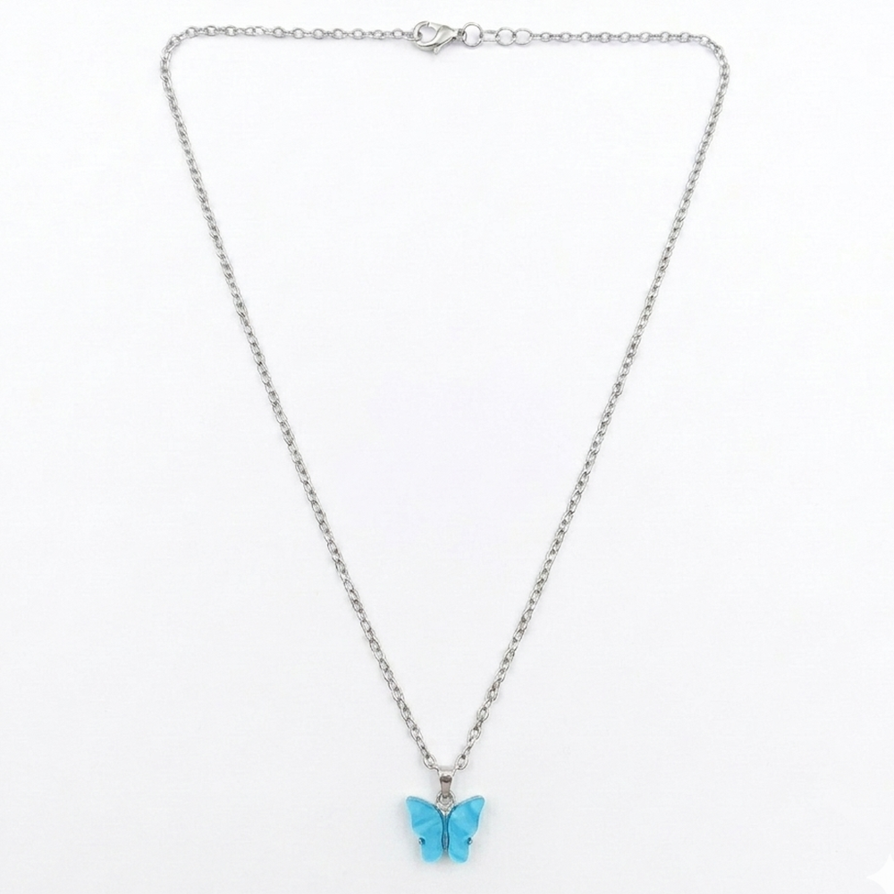 The99Jewel Silver Plated Butterfly Shape Chain Pendant For Women/ Girls
