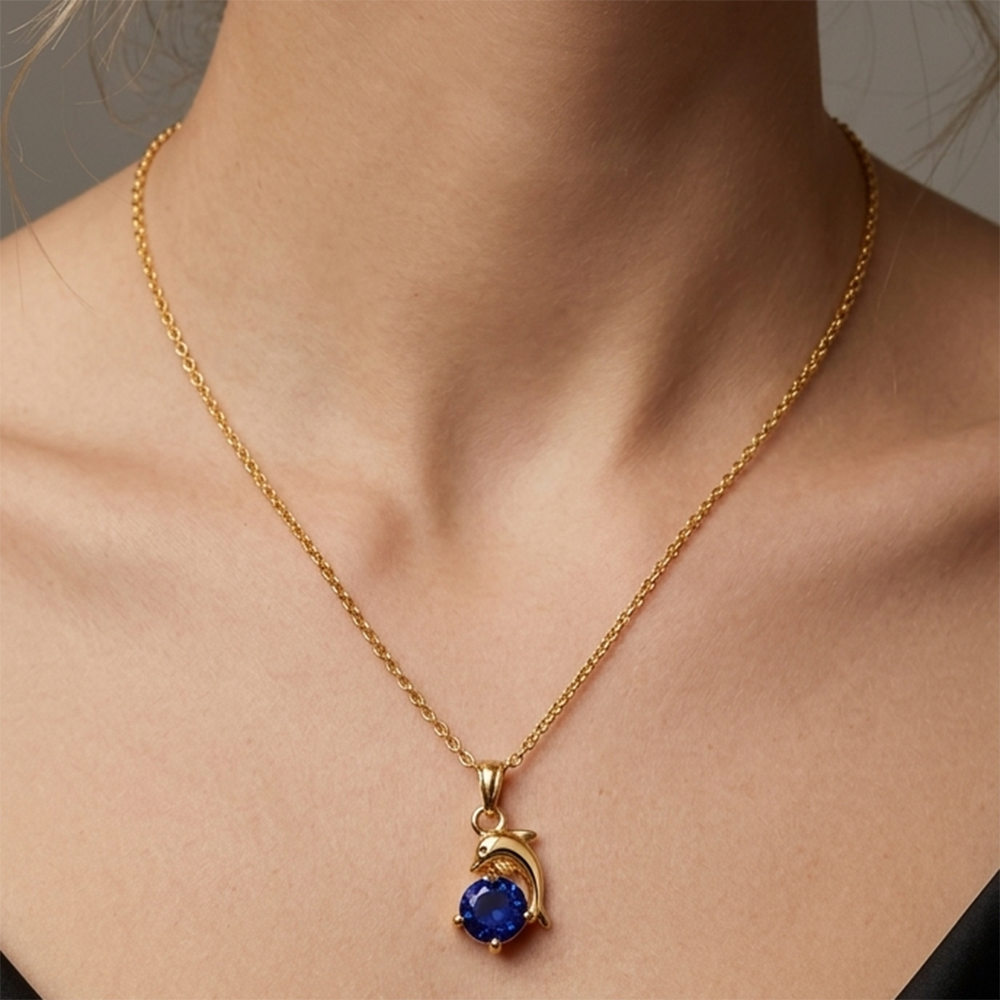  The99Jewel Crystal Stone Dolphin Chain Pendant For Women/ Girls