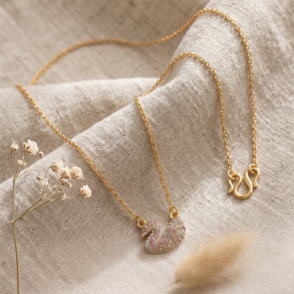 The99Jewel Rainbow Austrian Stone Swan Chain Pendant For Women/ Girls
