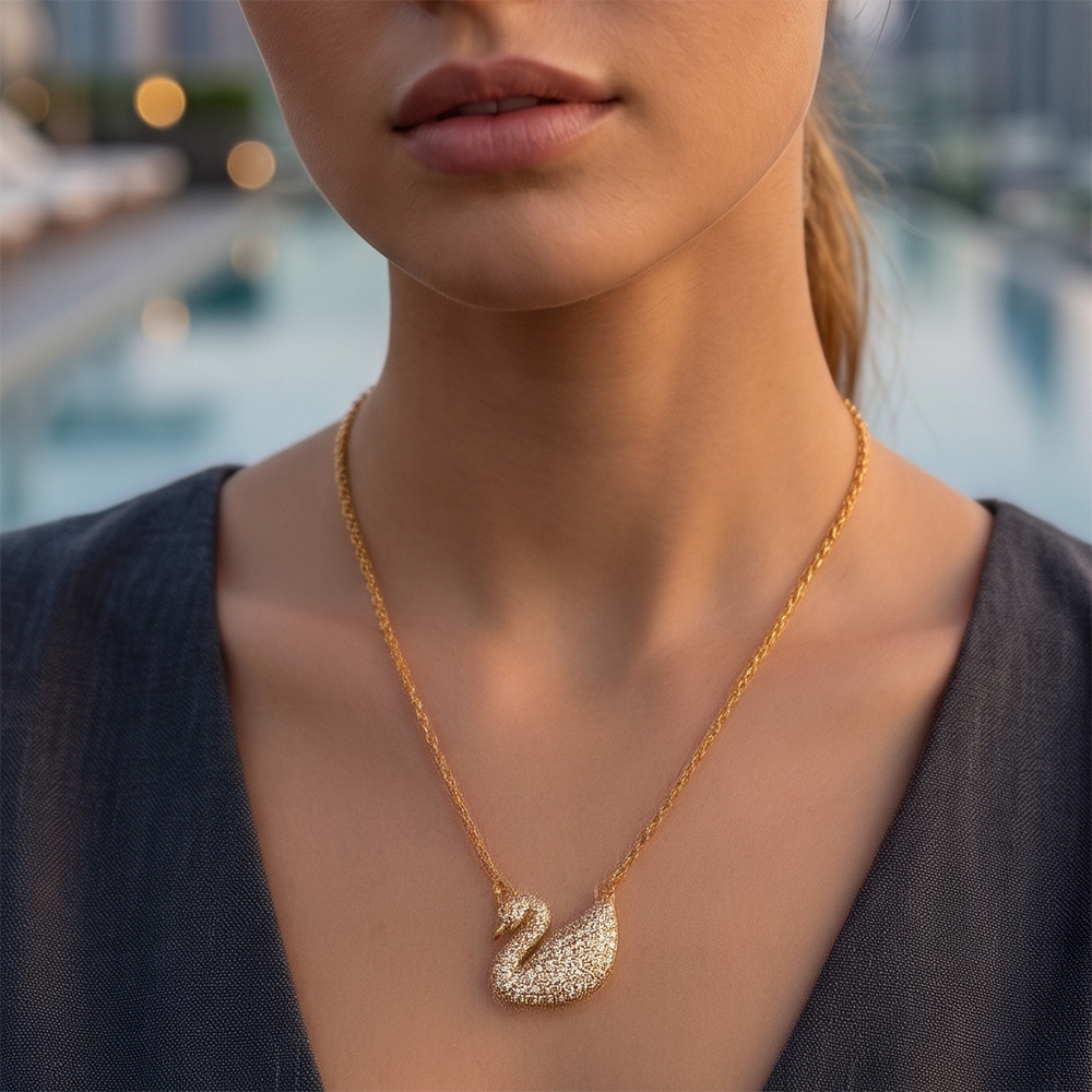  The99Jewel Rainbow Austrian Stone Swan Chain Pendant For Women/ Girls