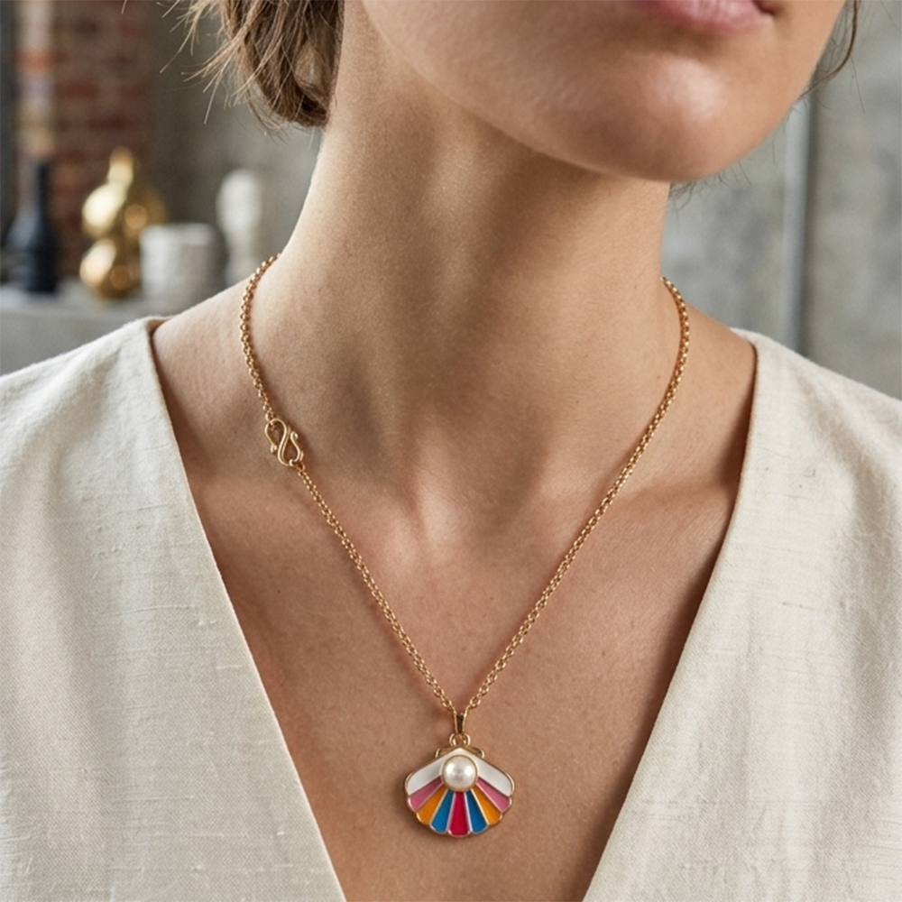  The99Jewel Trendy Meenakari Shell And Pearl Chain Pendant For Women/ Girls 
