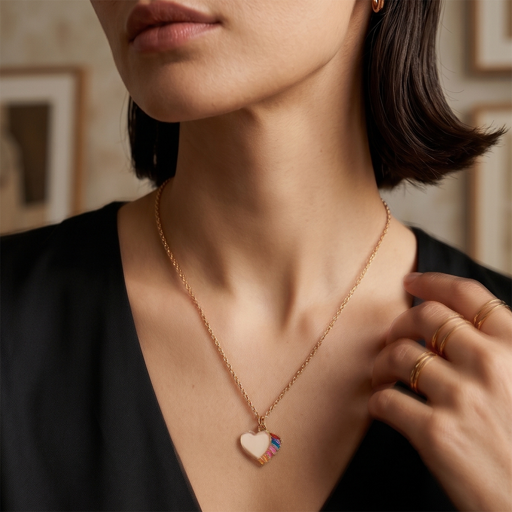  The99Jewel Cute Heart Shape Meenakari Chain Pendant For Women/ Girls