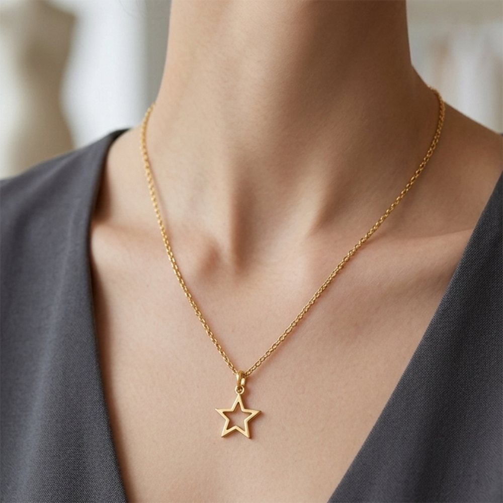  The99Jewel Gold Plated Modern Star Shape Chain Pendant for Women/ Girls